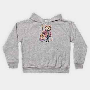 Cute Little Cat With a Guitar Wearing Pink Jacket Kids Hoodie